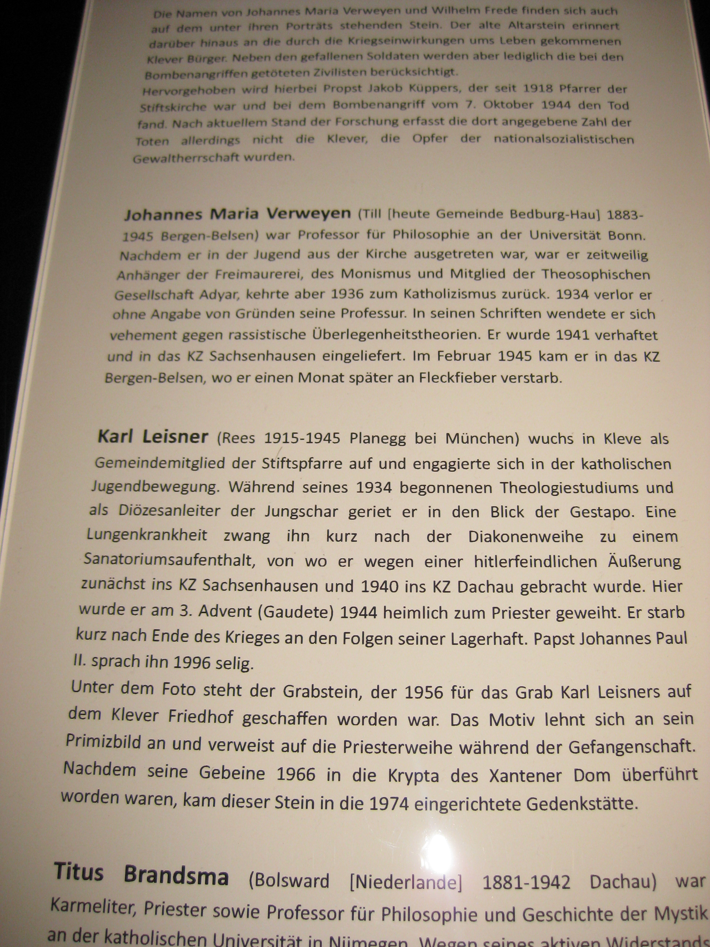 Kleve Stiftskirche Gedenkstätte 7 | IKLK - Internationaler Karl-Leisner ...